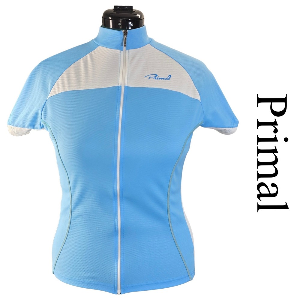 Primal Cycling Jersey Women Large Blue Polyester Full Zip Short Sleeve Athletic